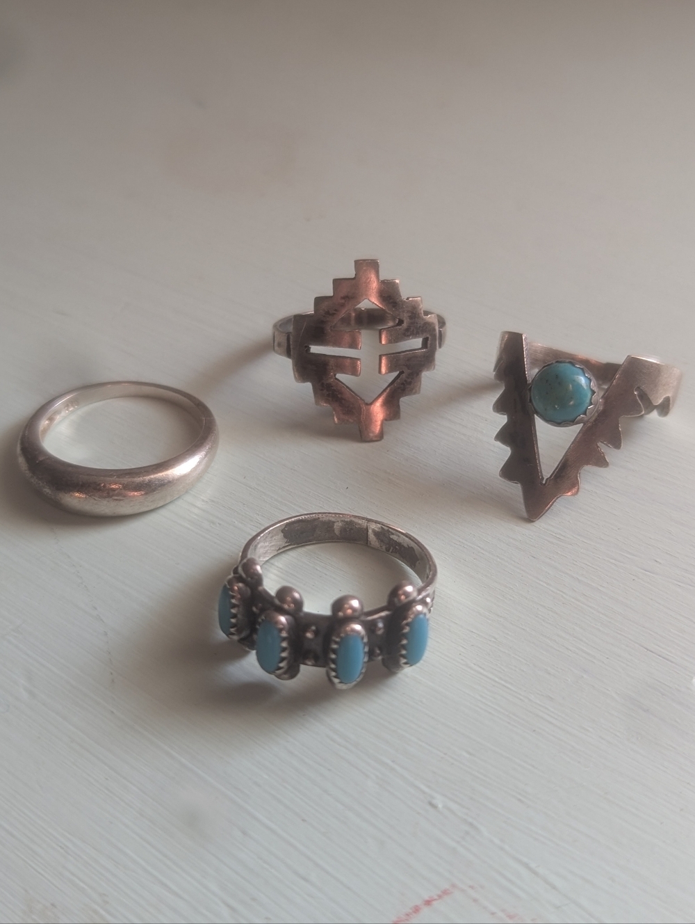 Lot Of 4 Sterling Silver Rings Turquoise Southwestern Arrow
